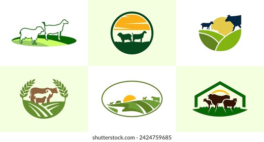 Farm animal green logo set collection