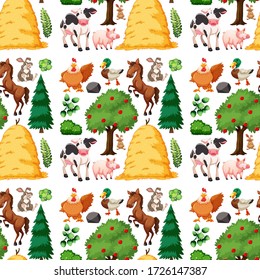 Farm animal group seamless pattern illustration
