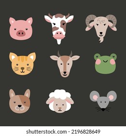 farm animal head vector flat illustration