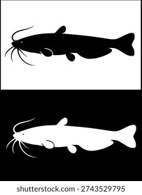 Farm animal icon, vector illustration of catfish with silhouette design, in original and negative versions