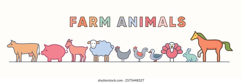 Farm Animal Icons Set - Cute and Colorful Illustrations of Farm Animals