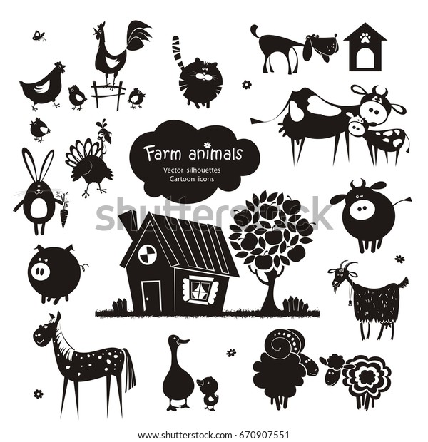 Farm Animal Icons Vector Silhouettes Isolated Stock Vector (Royalty ...