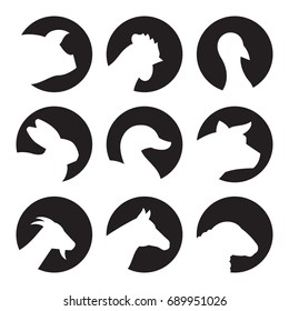 Farm Animal Icons. White On A Black Background