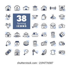 Farm animal isolated icons set. Animal food sign. Graph symbol for your web site design, logo, app, UI. Vector illustration, EPS10.