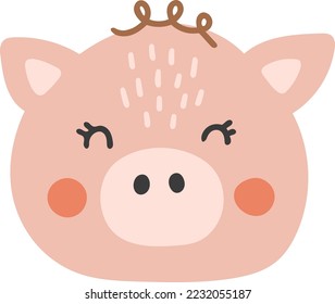 Farm animal isolted vector, Cute Animal pig, Farm Clipart, Portrait animal vector, Baby animal element