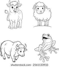 Farm Animal  line art on white backgroun 