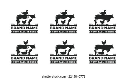 Farm animal logo set design vector