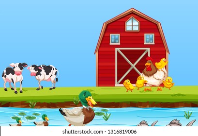 Farm animal in nature illustration