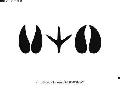 Farm animal paw prints vector. Isolated cow bull sheep chicken and ram paw prints 