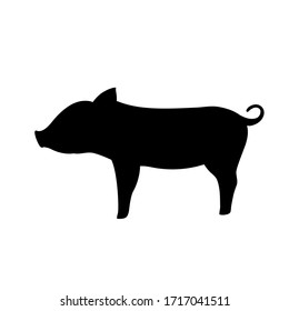 Farm Animal Pig. Funny Piggy. Little Piglet. Vector Silhouette Icon.