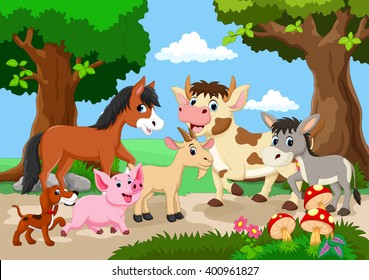 Farm animal playing in a beautiful garden 