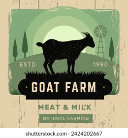 Farm animal poster retro placard with goat silhouette and place for text