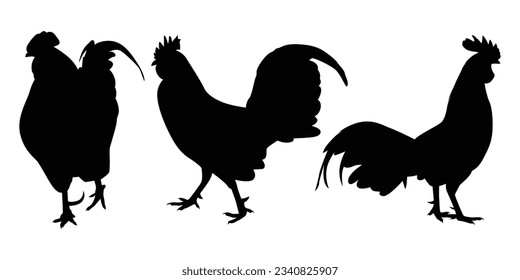Farm Animal Rooster Silhouette Vector Illustration