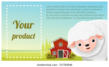 Farm animal and Rural landscape background with sheep , vector , illustration