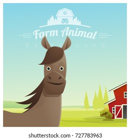 Farm animal and Rural landscape background with horse , vector , illustration