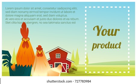 Farm animal and Rural landscape background with chicken , vector , illustration