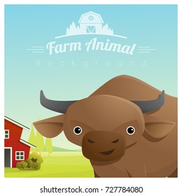 Farm animal and Rural landscape background with cow , vector , illustration