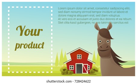 Farm animal and Rural landscape background with horse , vector , illustration