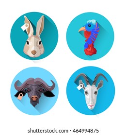Farm Animal Set Icon Collection Flat Vector Illustration