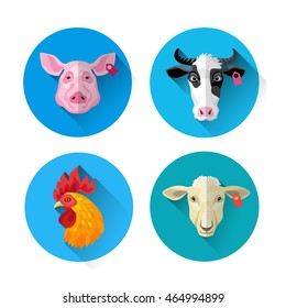 Farm Animal Set Icon Collection Flat Vector Illustration