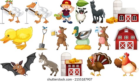 Farm animal set on white background illustration