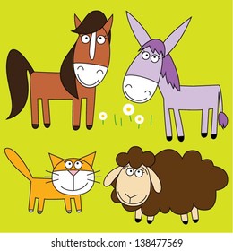 Farm animal set.Funny cartoon and vector illustration.