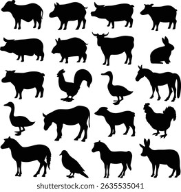 Farm animal silhouette icon set