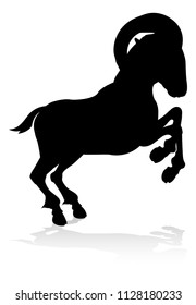 A farm animal silhouette of a ram or goat