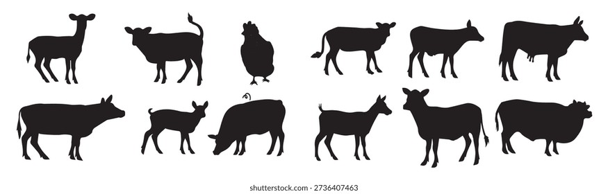 farm animal silhouettes set vector illustration