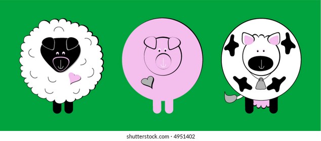 Farm animal vector including a sheep, pig and a cow.