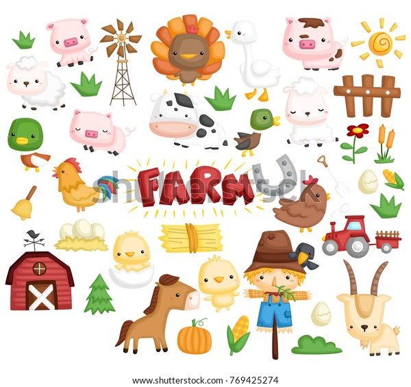 Farm Animal Vector Set Stock Vector (Royalty Free) 769425274