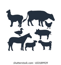 Farm Animal Vector Set Hand drawn Collection Silhouettes Retro Style 