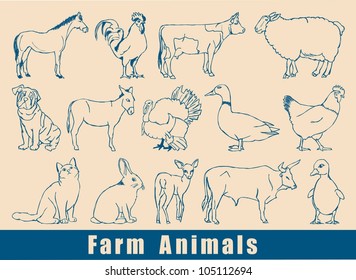 farm animal vector set,sketched
