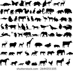 farm animal vector silhouette design set 