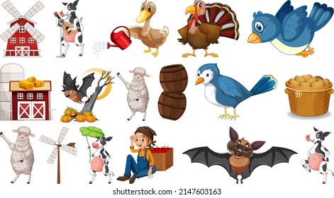 Farm animals and barn illustration