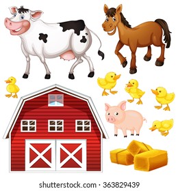 Farm animals and barn illustration