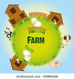 farm animals and barn, vector illustration