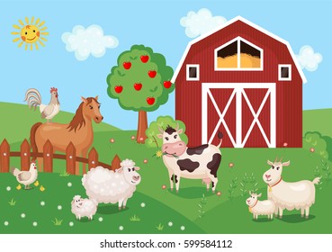 Vector Illustration Farm Animals Related Items Stock Vector (Royalty ...