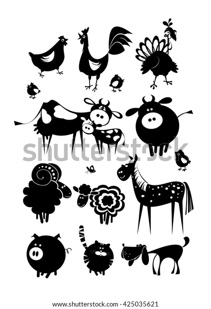 Farm Animals Black Silhouettes Isolated On Stock Vector (Royalty Free ...