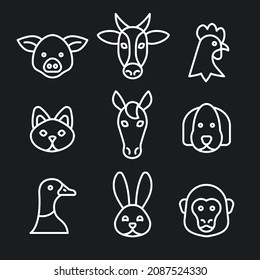 farm animals black and white outline icons illustration