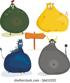 farm animals and a blank sign