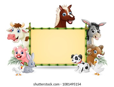 Farm animals with a blank sign bamboo