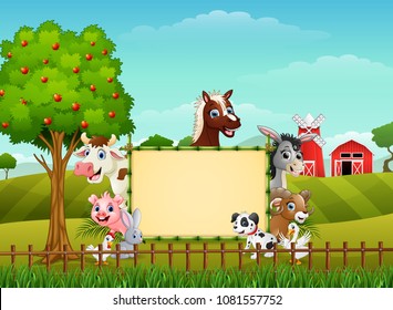 Farm animals with a blank sign bamboo