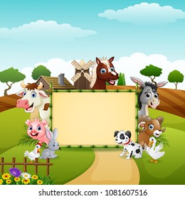 Farm animals with a blank sign bamboo