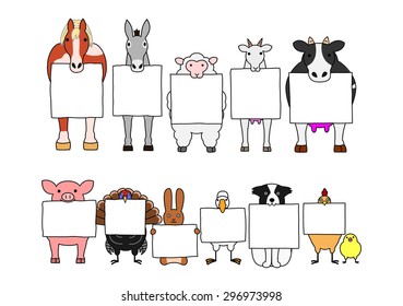 farm animals with boards