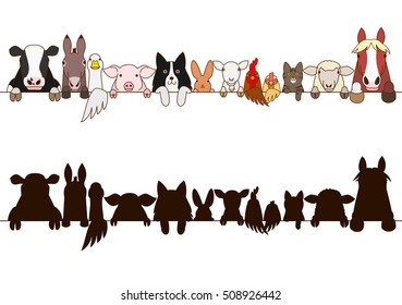 farm animals border with silhouette