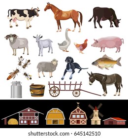 Farm Animals And Farm Building. Vector Illustration