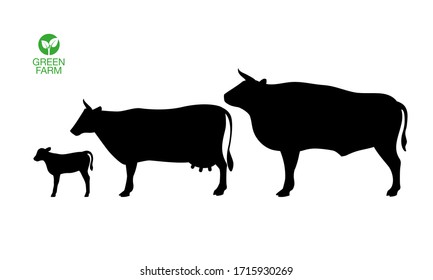 Farm Animals Calf Cow Bull Icon Set Vector Illustration