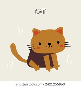 Farm animals cards. agriculture animals vector set for educational kids cards. illustrations cat, cow, goose, bees, goat, dog, horse, sheep, pig, chicken, beehive in hand draw style