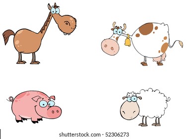 Farm Animals Cartoon Characters Set